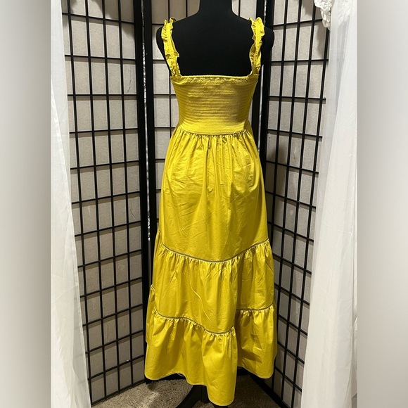 O.P.T  COLETTE Yellow Ruched Top COTTON MIDI DRESS,SPRING GARDEN PARTY SIZE M. - Picture 7 of 11